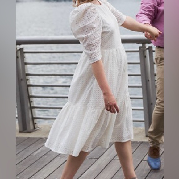 A New Day Eyelet Puff Sleeve Tiered Midi Dress - Picture 2 of 9
